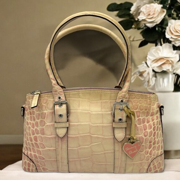 💰SALE PRICE💰 Vintage Dooney & Bourke Blush Crocodile Embossed Leather Satchel - Picture 1 of 16